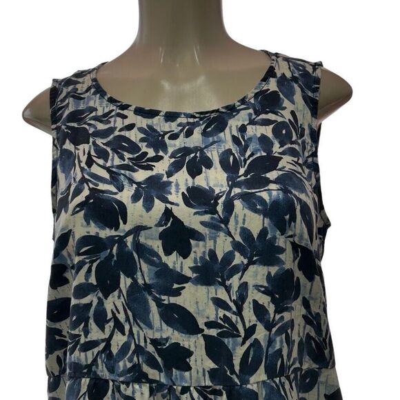 NWOT Pure Jill Tunic Top Small Blue White Cream Batik Trellis A-line Sleeveless - Picture 4 of 14